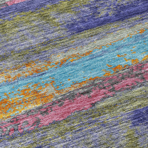 9' X 12' Lavender Pink And Blue Abstract Washable Indoor Outdoor Area Rug