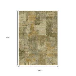 8' X 10' Khaki Beige And Wheat Abstract Washable Indoor Outdoor Area Rug