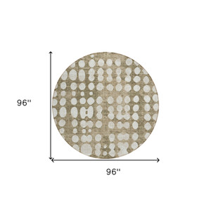 8' Taupe And Ivory Round Abstract Washable Indoor Outdoor Area Rug