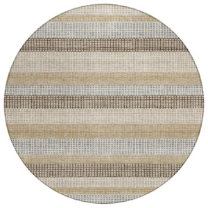 8' Beige And Ivory Round Striped Washable Indoor Outdoor Area Rug - Beige, Ivory