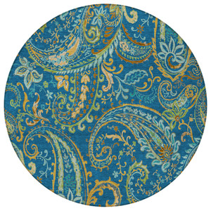 8' Round Navy Blue Round Paisley Washable Non Skid Indoor Outdoor Area Rug