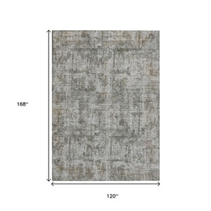 10' X 14' Pewter And Ivory Abstract Washable Indoor Outdoor Area Rug