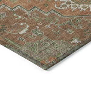 9' X 12' Rust Green And Brown Oriental Washable Indoor Outdoor Area Rug