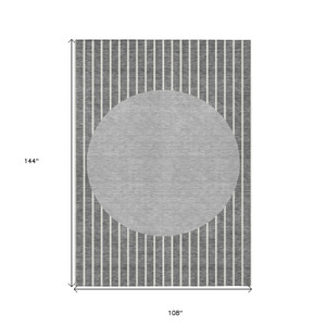 9' X 12' Gray And Ivory Striped Washable Indoor Outdoor Area Rug - 608219164416