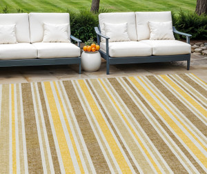 10' X 14' Brown And Orange Striped Washable Indoor Outdoor Area Rug