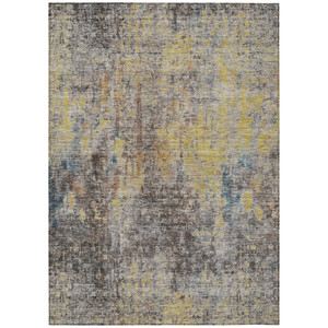 8' X 10' Brown And Gold Abstract Washable Indoor Outdoor Area Rug