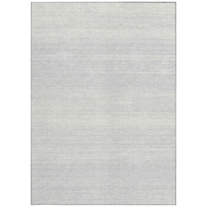 9' X 12' Silver And Gray Striped Washable Indoor Outdoor Area Rug