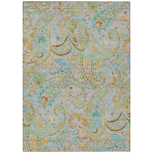 10' X 14' Gray and Gold Paisley Washable Non Skid Indoor Outdoor Area Rug