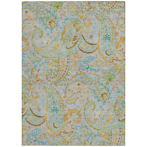 10' X 14' Gray and Gold Paisley Washable Non Skid Indoor Outdoor Area Rug
