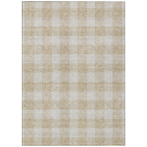 8' X 10' Beige And Gray Plaid Washable Indoor Outdoor Area Rug
