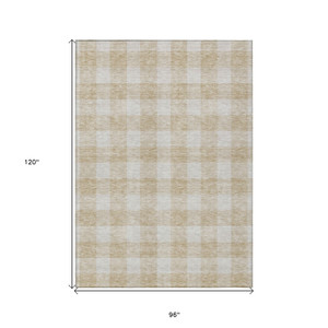 8' X 10' Beige And Gray Plaid Washable Indoor Outdoor Area Rug