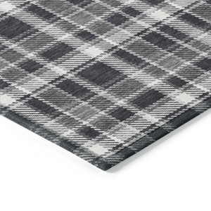 8' Black Gray And White Round Plaid Washable Indoor Outdoor Area Rug