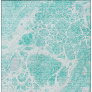 10' X 14' Aqua Teal Blue And Ivory Nautical Washable Indoor Outdoor Area Rug
