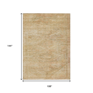 9' X 12' Linen And Wheat Aztec Washable Indoor Outdoor Area Rug