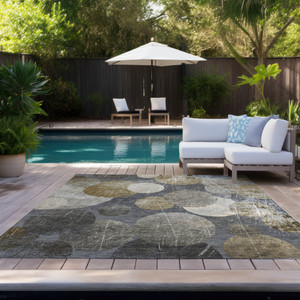 9' X 12' Brown Beige And Ivory Abstract Washable Indoor Outdoor Area Rug