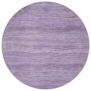 8' Purple And Lavender Round Abstract Washable Indoor Outdoor Area Rug - Purple, Lavender