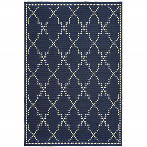 4' X 6' Navy Geometric Stain Resistant Indoor Outdoor Area Rug - 606114574231