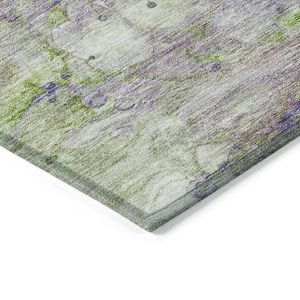 8' X 10' Purple Lilac And Artichoke Green Abstract Washable Indoor Outdoor Area Rug