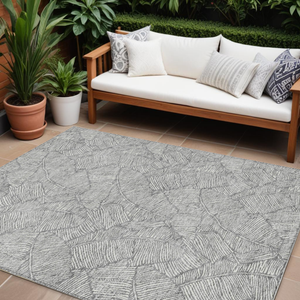 8' X 10' Gray And Ivory Floral Washable Indoor Outdoor Area Rug