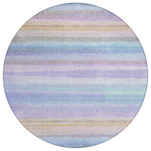 8' Lavender Sky Blue And Beige Round Striped Washable Indoor Outdoor Area Rug
