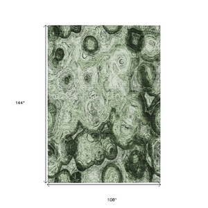9' X 12' Artichoke Green And Emerald Abstract Washable Indoor Outdoor Area Rug