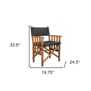 20" Black and Natural Wood Solid Wood Indoor Outdoor Director Chair with Black Cushion