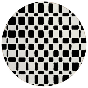 8' Black And Ivory Round Geometric Washable Indoor Outdoor Area Rug - 606114936282