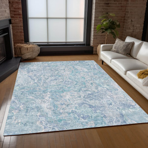 10' X 14' Sky Blue And Denim Blue Abstract Washable Indoor Outdoor Area Rug - Sky Blue, Denim Blue
