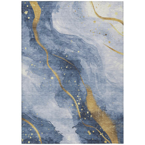 8' X 10' Blue And Gold Abstract Washable Indoor Outdoor Area Rug Transitional Style - Blue, Gold Color