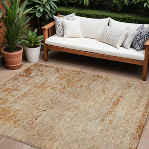 8' X 10' Copper And Terra Cotta Abstract Washable Indoor Outdoor Area Rug