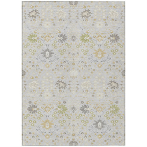 9' X 12' Silver Gray And Gold Oriental Washable Indoor Outdoor Area Rug