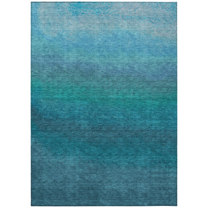 9' X 12' Teal Blue And Sky Blue Ombre Washable Indoor Outdoor Area Rug