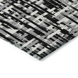 9' X 12' Black Gray And Ivory Abstract Washable Indoor Outdoor Area Rug - 608219013295