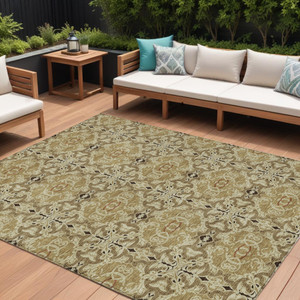 8' X 10' Brown Beige And Tan Medallion Washable Indoor Outdoor Area Rug