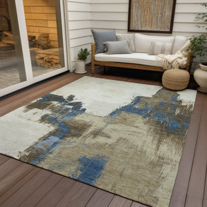 10' X 14' Beige And Brown Abstract Washable Indoor Outdoor Area Rug Transitional Style - Beige, Brown Color