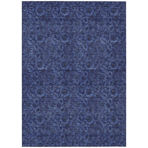 8' X 10' Navy Blue And Charcoal Floral Washable Indoor Outdoor Area Rug