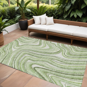 10' X 14' Artichoke Green And Ivory Abstract Washable Indoor Outdoor Area Rug - 608219136642