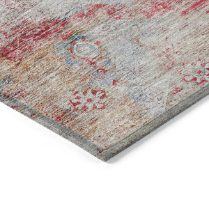 9' X 12' Red Gray And Blue Oriental Washable Indoor Outdoor Area Rug