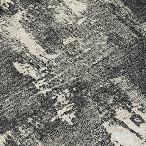 8' Black Gray And Ivory Round Abstract Washable Indoor Outdoor Area Rug - Black, Gray, Ivory