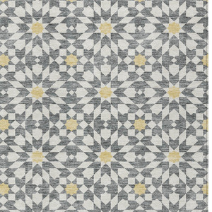 10' X 14' Gray Ivory And Gold Floral Medallion Washable Indoor Outdoor Area Rug