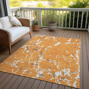 8' X 10' Orange Brown And Ivory Striped Washable Indoor Outdoor Area Rug