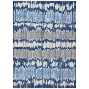 10' X 14' Navy Blue Ivory And Denim Blue Striped Washable Indoor Outdoor Area Rug