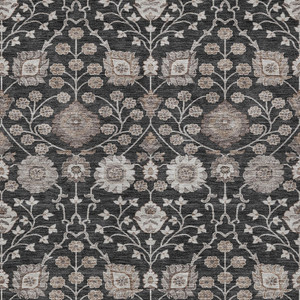 9' X 12' Black Brown And Beige Floral Washable Indoor Outdoor Area Rug