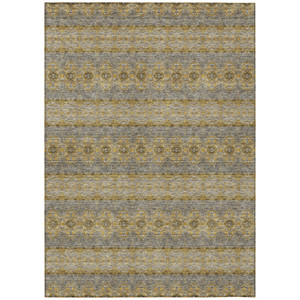 10' X 14' Gold Gray And Silver Floral Medallion Washable Indoor Outdoor Area Rug