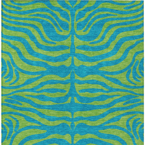 9' X 12' Teal Blue And Green Animal Print Washable Indoor Outdoor Area Rug