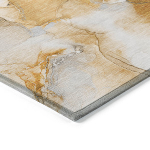 9' X 12' Orange and Ivory Abstract Washable Indoor Outdoor Area Rug