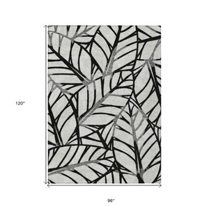 8' X 10' Black Gray And Beige Floral Washable Indoor Outdoor Area Rug