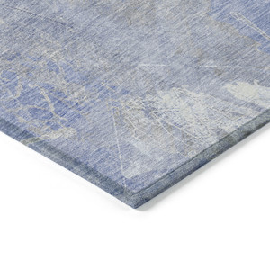 9' X 12' Denim Blue And Ivory Floral Washable Indoor Outdoor Area Rug - 880016426663