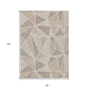 8' X 10' Brown Taupe And Beige Geometric Washable Indoor Outdoor Area Rug