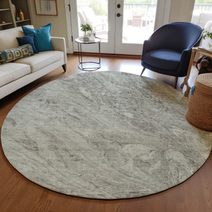 8' Taupe Beige And Tan Round Abstract Washable Indoor Outdoor Area Rug